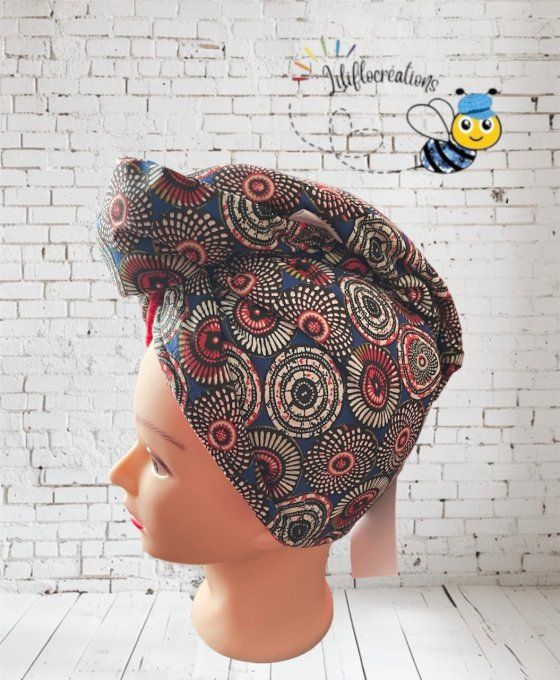 Turban sèche cheveux imprimé wax éponge bambou rouge